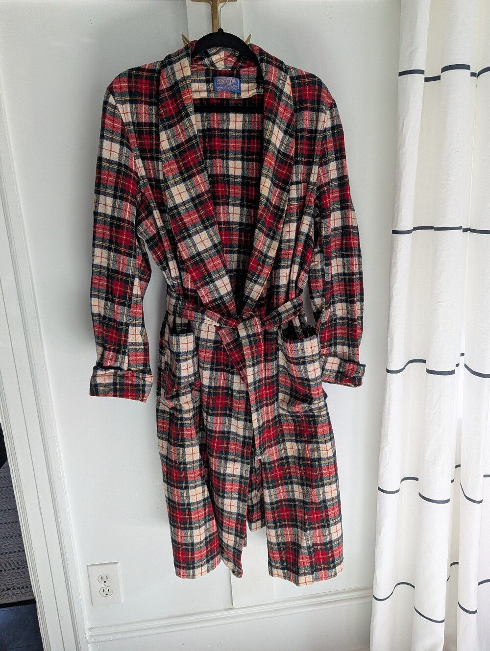Vintage Classic Pendleton Bathrobe Stewart Dress Tartan Plaid Tie Waist Size L